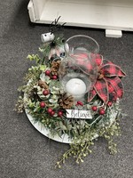 My New Favorite Thing Centerpiece Wooden Reindeer, Greenery, Berries w/Check Poinsettia