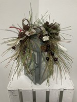 My New Favorite Thing Lantern Silver w/ Greens, Berries, Pinecones w/Pinecone Ribbon