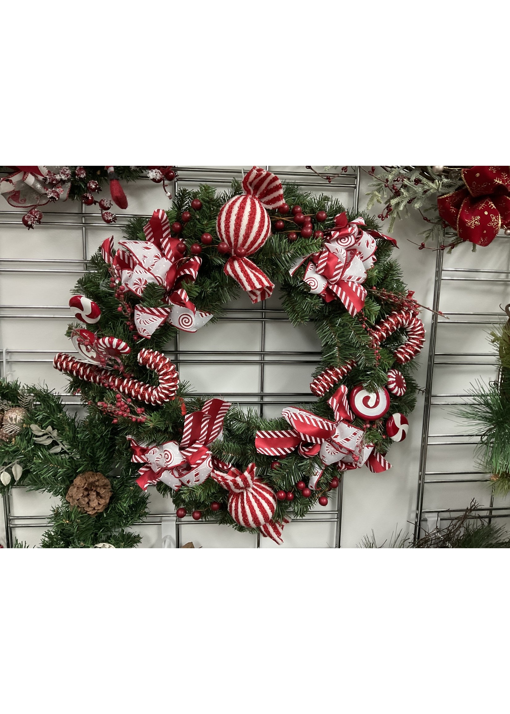 My New Favorite Thing Wreath Evergreen with Peppermint and Candy Canes 23 inch