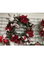 My New Favorite Thing Wreath Evergreen with Gnomes, Red Poinsettias and Gray Gnome Ribbon