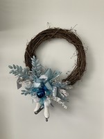 My New Favorite Thing Wreath Grapevine Silver and Blue w/Skates 19 inch