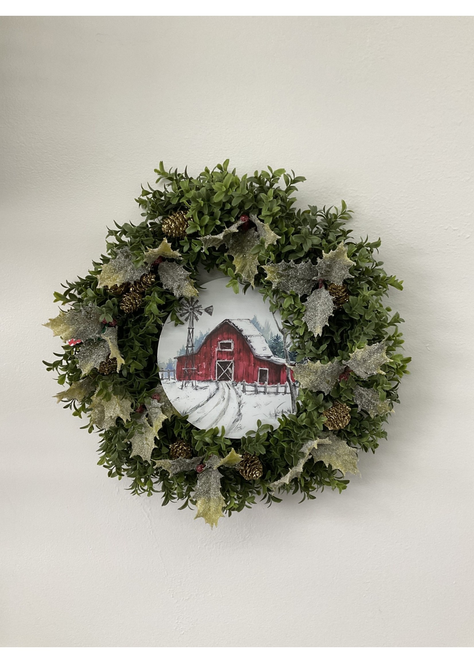 My New Favorite Thing Wreath Boxwood Winter Farm w/Pinecones 16 inch