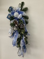 My New Favorite Thing Swag Evergreen Dark Blue/White Snowman Ribbon w/White Pinecones 33 inches