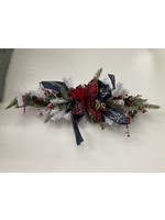 My New Favorite Thing Swag White Evergreen 27 in-Red Plaid Poinsettia/Dark Blue Ribbon