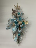 My New Favorite Thing Swag Iridescent with Pinecones, Blue and Gold Ornaments and Ornament Ribbon