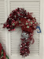 My New Favorite Thing Wreath Candy Cane Red Tinsel with "Let It Snow" and Red Ornament Ribbon
