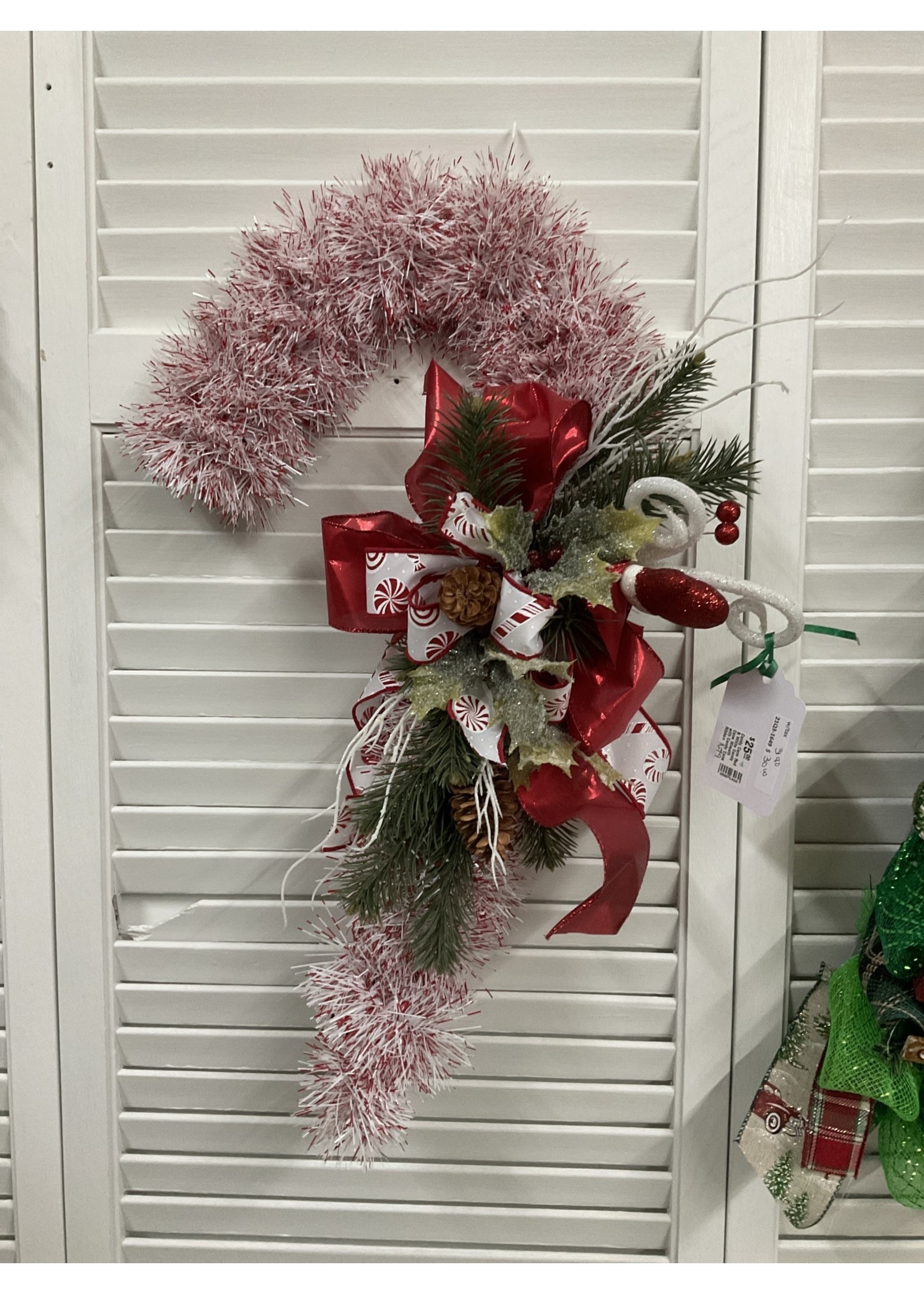 My New Favorite Thing Wreath Candy Cane Red & White with Peppermint Candy Ribbon