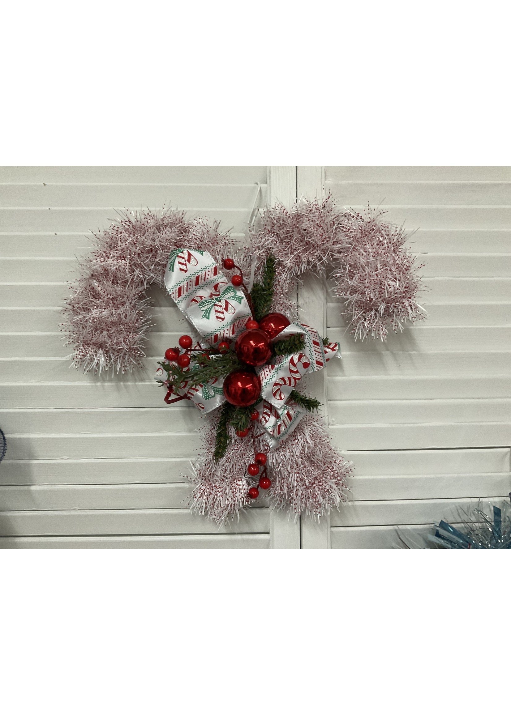 My New Favorite Thing Wreath Candy Cane Double with Red Ornaments and Candy Cane Ribbon