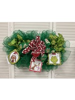 My New Favorite Thing Wreath Mesh Green "Grinch" Theme with Red Dot Ribbon 28 inch