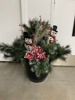 My New Favorite Thing Porch Pot Evergreen w/Snowmen and Red Polka Dot Ribbon
