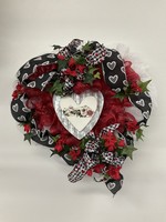 My New Favorite Thing Wreath Mesh Red with Metal Heart Sign and Black Heart Ribbon