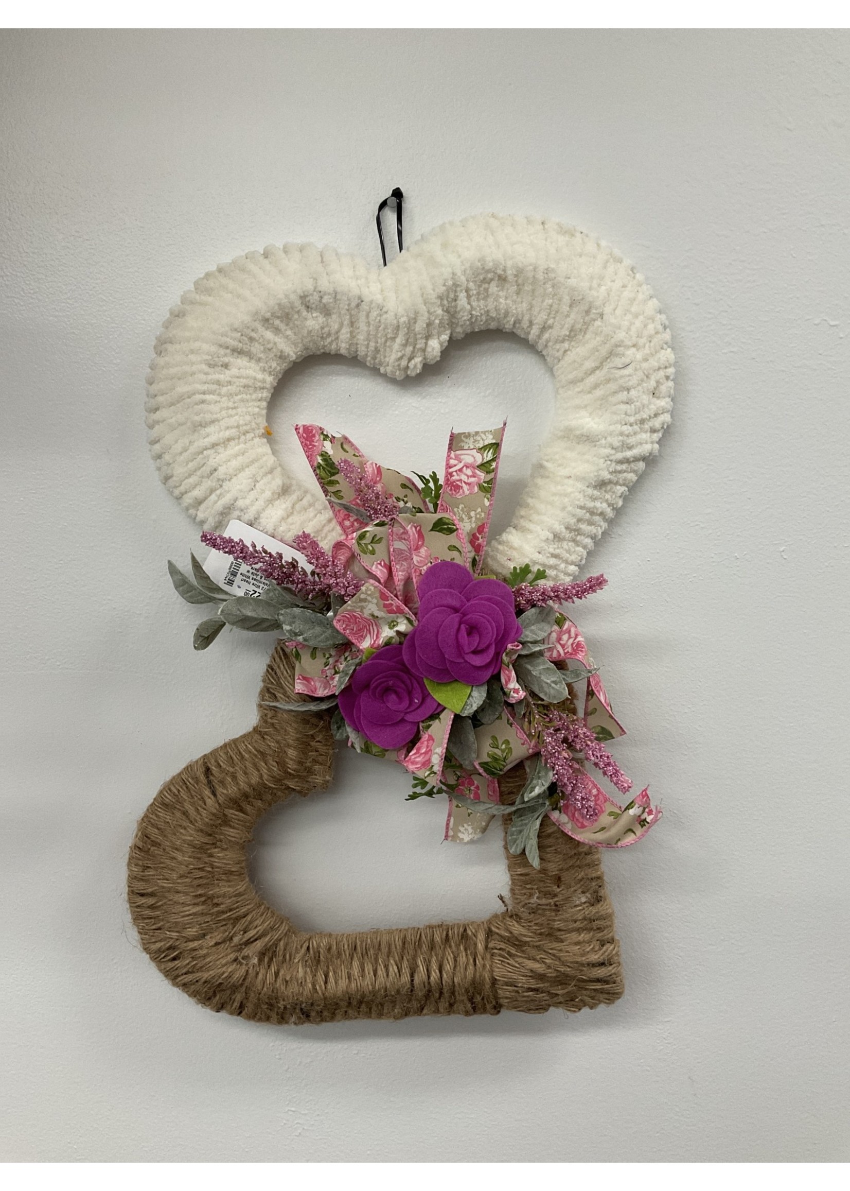 Wreath White Yarn/Jute Heart Frame with Pink Flowers and Rose Ribbon - My  New Favorite Thing Decor