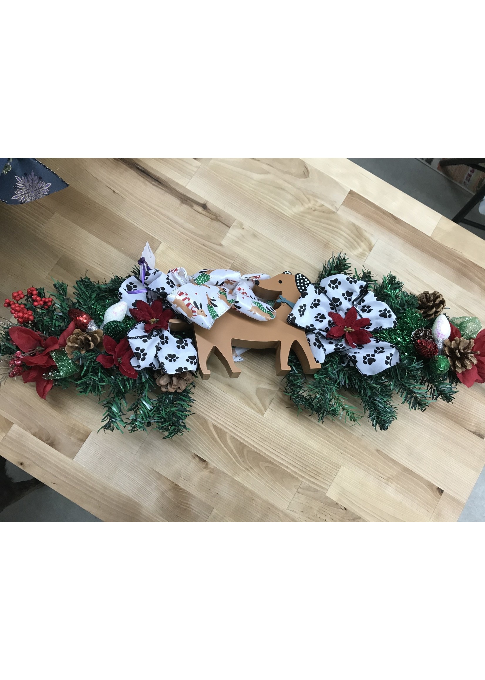 My New Favorite Thing Swag Holiday Evergreen 31 in-Dachsund with Poinsettias and Dog Ribbon