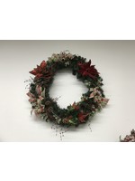 My New Favorite Thing Wreath Evergreen with Red Poinsettias and Merry Christmas Ribbon 34 inches