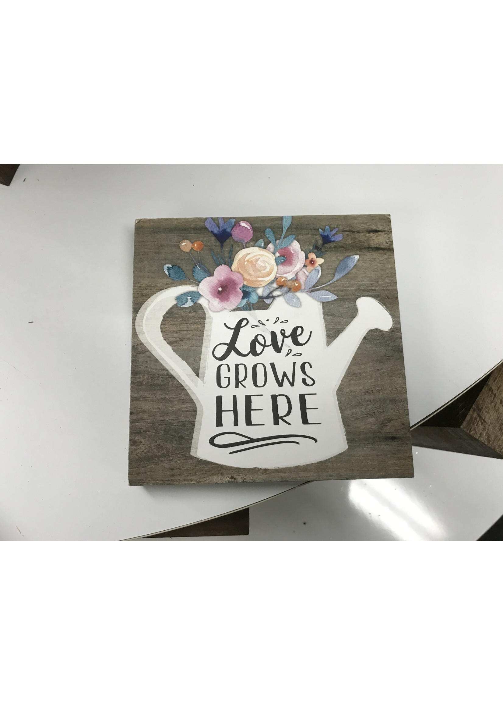 My New Favorite Thing Sign Wood with White Watering Can "Love Grows Here"