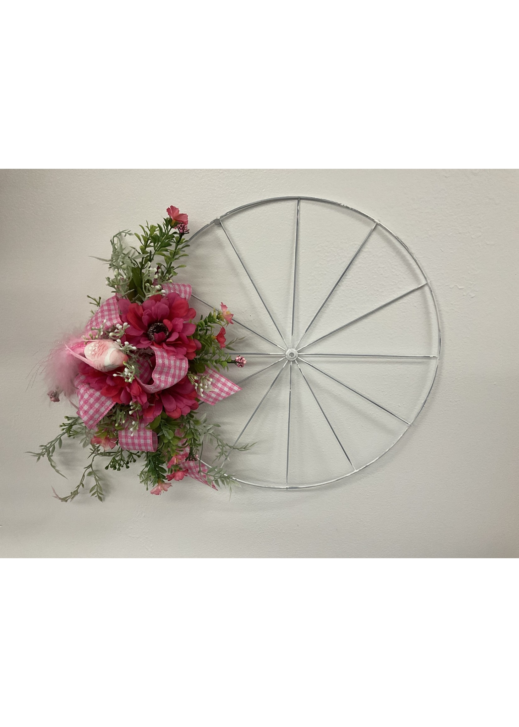 My New Favorite Thing Wreath Bicycle White/Silver with Pink Ribbon and Pink Bird