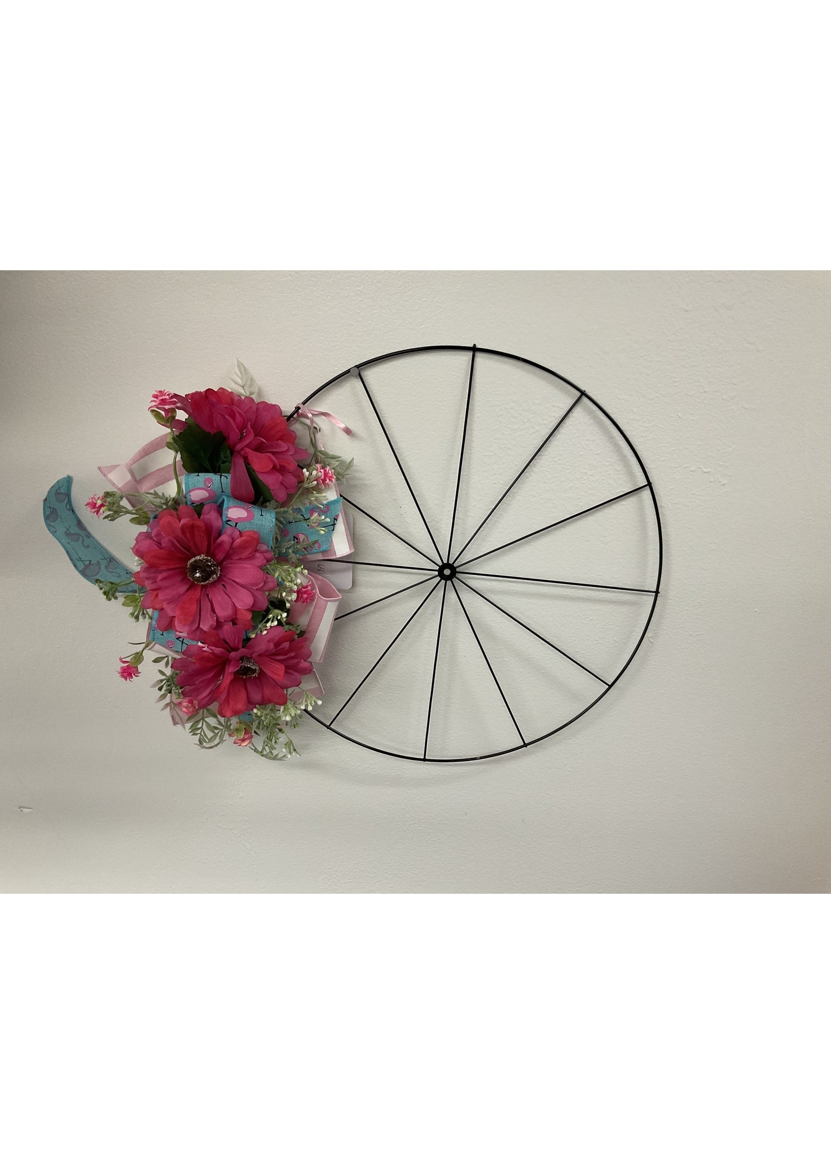 My New Favorite Thing Wreath Bicycle Pink Flowers with Pink Flamingo Ribbon