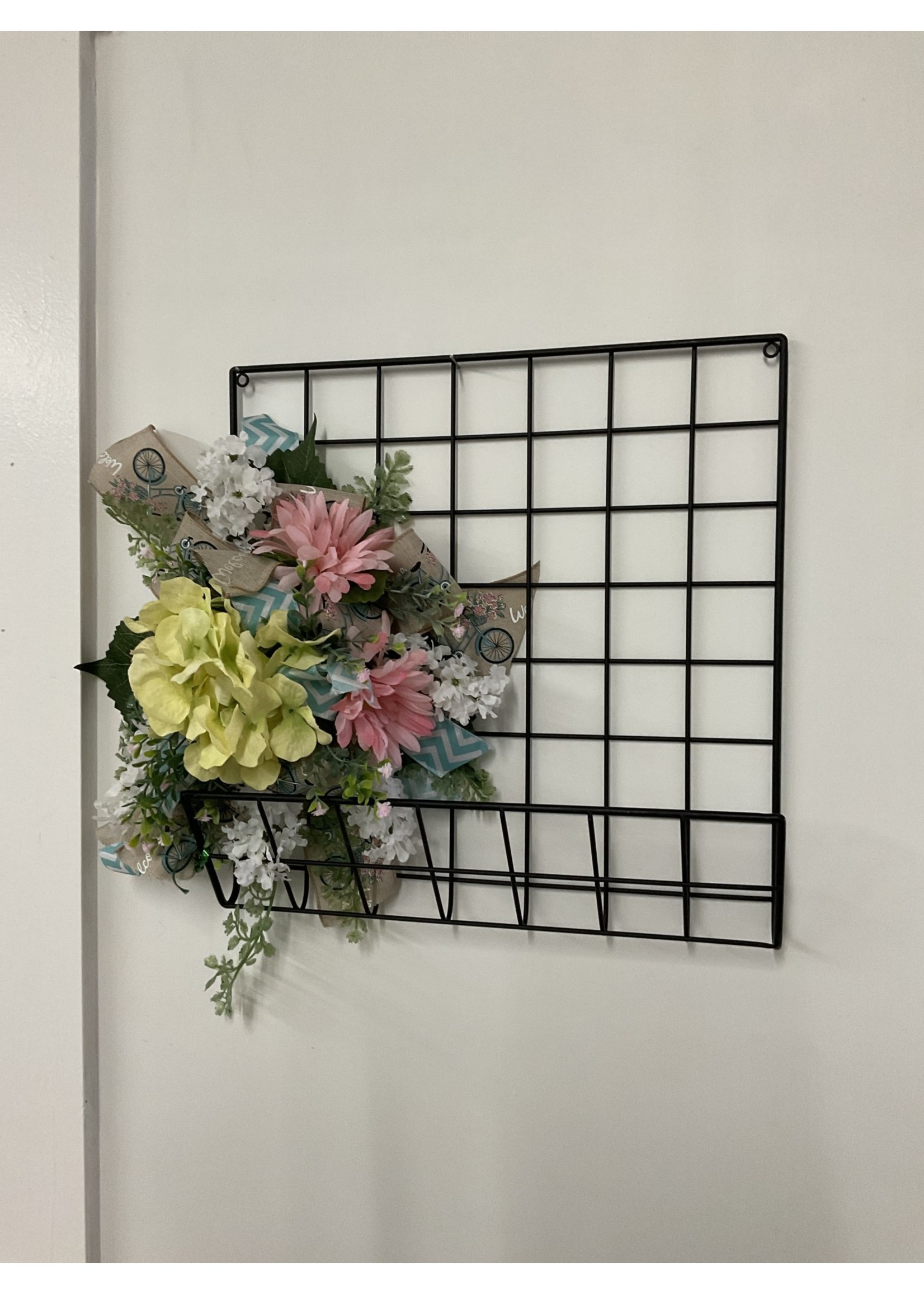 My New Favorite Thing Metal Mesh Picture Holder w/Pink and Yellow Flowers and Bicycle Ribbon