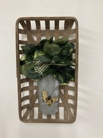 My New Favorite Thing Wall Hanging Tobacco Basket w/Metal Container, Greenery and Green Ribbon