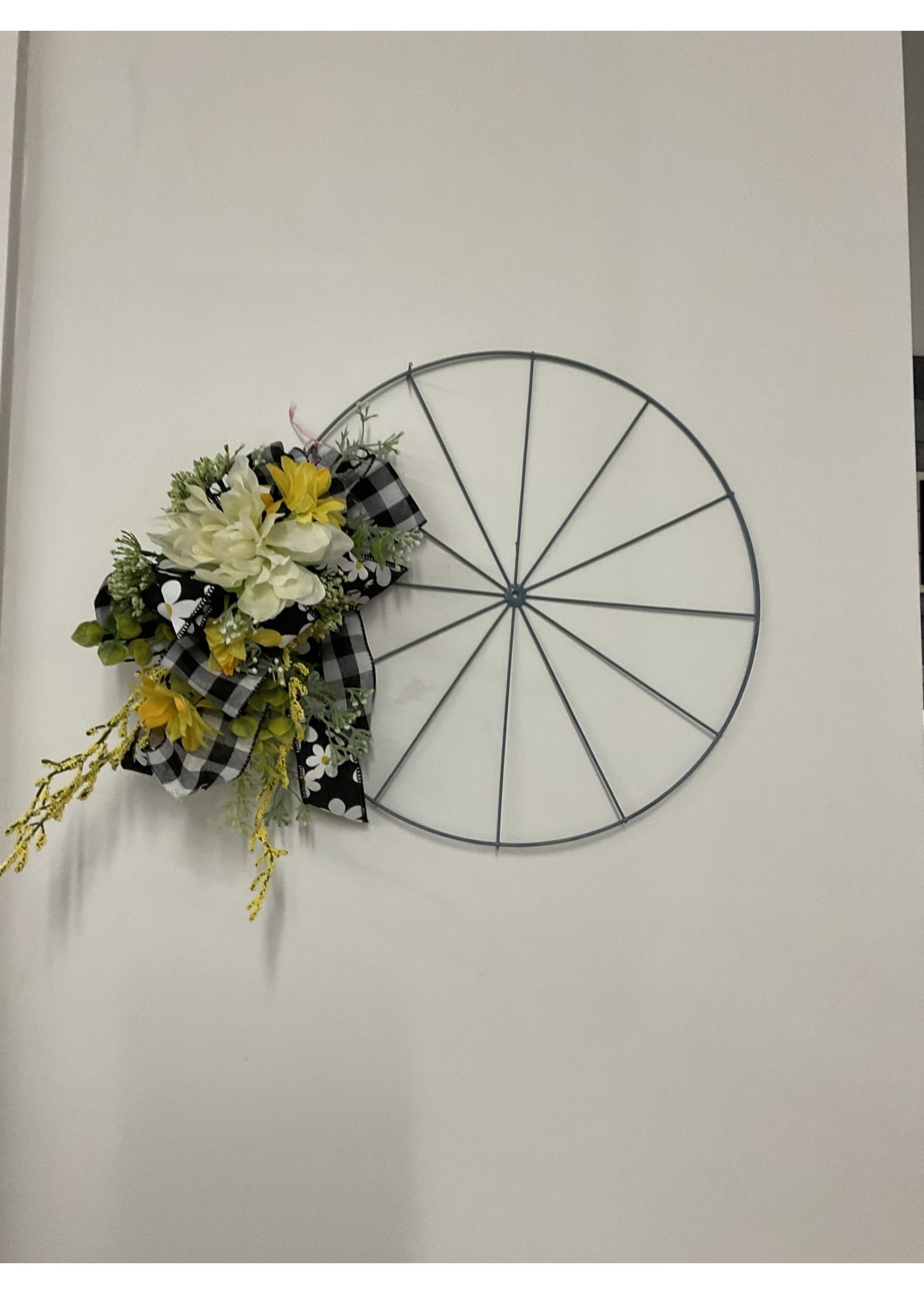 My New Favorite Thing Wreath Bicycle Yellow & White Flowers w/ Black Buffalo Check Ribbon