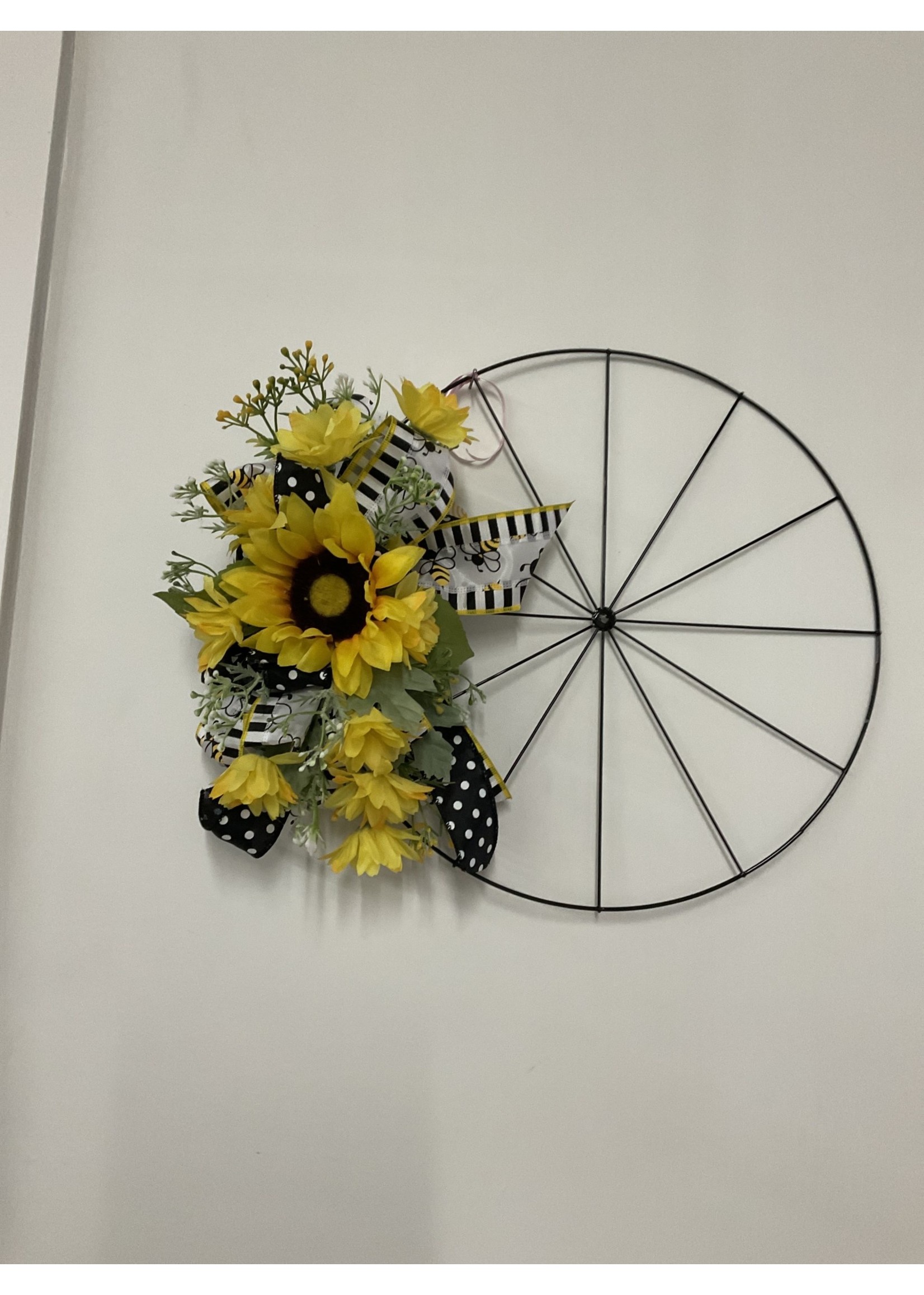 My New Favorite Thing Wreath Bicycle 18 in-Yellow Sunflowers and Black Striped and Polka Dot Ribbon