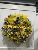 My New Favorite Thing Wreath Mesh 24 in-"Welcome" Yellow/Black Striped Ribbon
