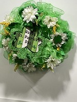 My New Favorite Thing Wreath Mesh 21 in-Bright Green White Flowers "Happy St Patrick's Day"