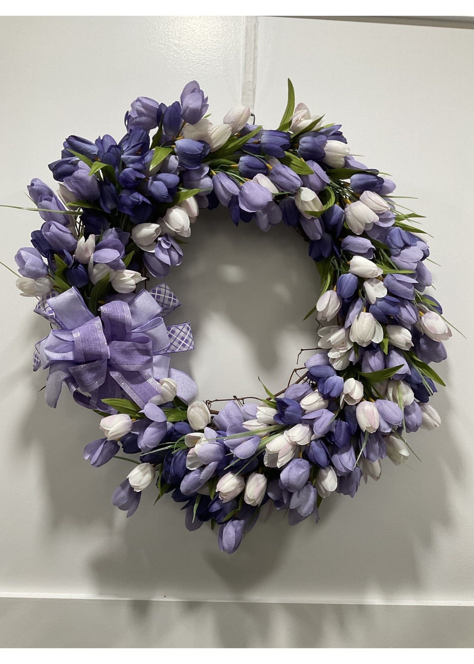 My New Favorite Thing Wreath Grapevine 23 in-Purple Tulips w/Purple Bow