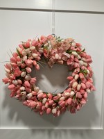 My New Favorite Thing Wreath Grapevine 18 in-Pink Tulips w/Pink and Green Bow