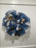 My New Favorite Thing Wreath Mesh 24 in-Blue w/Sea Shells and Anchor Starfish Ribbon