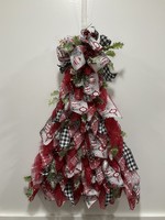 My New Favorite Thing Wreath Tree 28 in-Red Mesh Black Buffalo Check and Ornament Ribbon