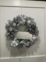 My New Favorite Thing 1249 Wreath Tinsel 21 in-Silver "Dashing Through the Snow" w/Black Check Ribbon