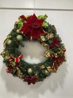 My New Favorite Thing Wreath Evergreen 22 in-Red Poinsettia w/Green Red Check Ribbon