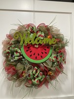 My New Favorite Thing Wreath Mesh 24 in-Watermelon "Welcome" w/Red Watermelon Ribbon