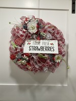 My New Favorite Thing Wreath Mesh 26 in-Red Check "Farm Fresh Strawberries" w/Strawberries
