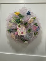 My New Favorite Thing Wreath Mesh 24 in-Pink Glitter "Plant Seeds Grow Love" w/Multi Flowers