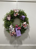 My New Favorite Thing 812 Wreath Greenery 22 in-Birdhouses and Roses w/Dragonfly Ribbon