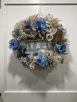 My New Favorite Thing Wreath Mesh 21 in-Tan "The Beach" w/Blue Starfish and Flowers