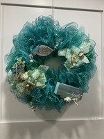 My New Favorite Thing 824 Wreath Mesh 24 in-Aqua "Beach" w/Fish and Green Dotted Ribbon and Flowers