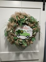 My New Favorite Thing Wreath Mesh 24 in-Green and Tan "Hello Spring" w/Green Truck and Green Plaid Ribbon