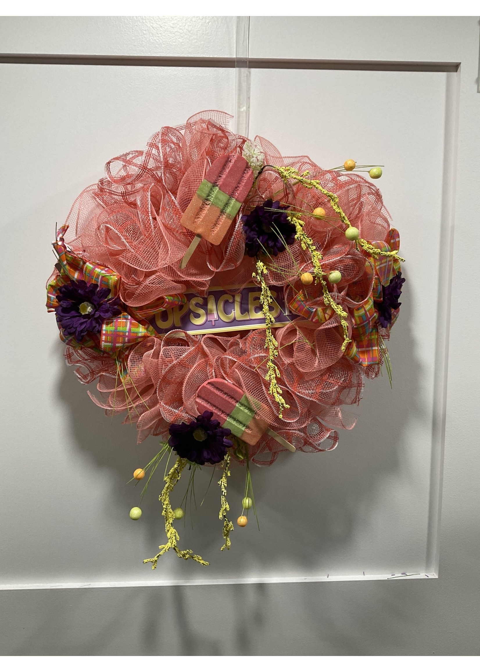 My New Favorite Thing Wreath Mesh 22 in-Peach "Popsicles" w/Popsicles and Purple Flowers