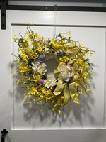 My New Favorite Thing 252 Wreath Grapevine 24 in-Yellow w/White Flowers and Easter Eggs and Yellow Check Ribbon