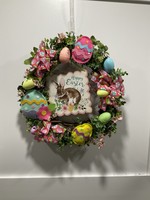 My New Favorite Thing 384 Wreath Grapevine 24 in-Bunny "Happy Easter" w/Easter Eggs and Pink Egg Ribbon