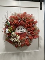 My New Favorite Thing Wreath Mesh 28 in-Tan and Orange "Wishing I Was Fishing" w/Fish and Bobbers and Fish Ribbon