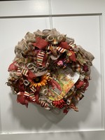 My New Favorite Thing 1344 Wreath Mesh Square 24 in-Tan "Hello Fall" w/Sunflower and Multi Striped Ribbon
