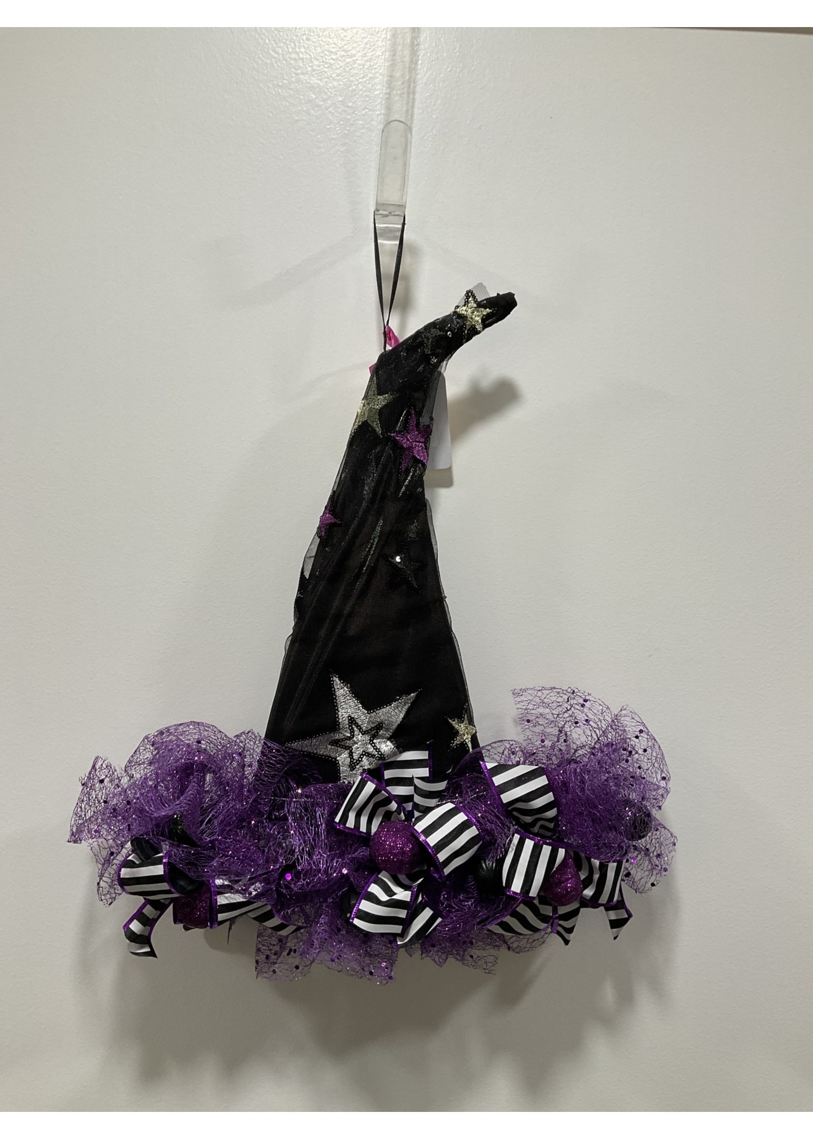 My New Favorite Thing 1816 Witch Hat 17 in-Black w/Silver Star and Purple and Black Striped Ribbon