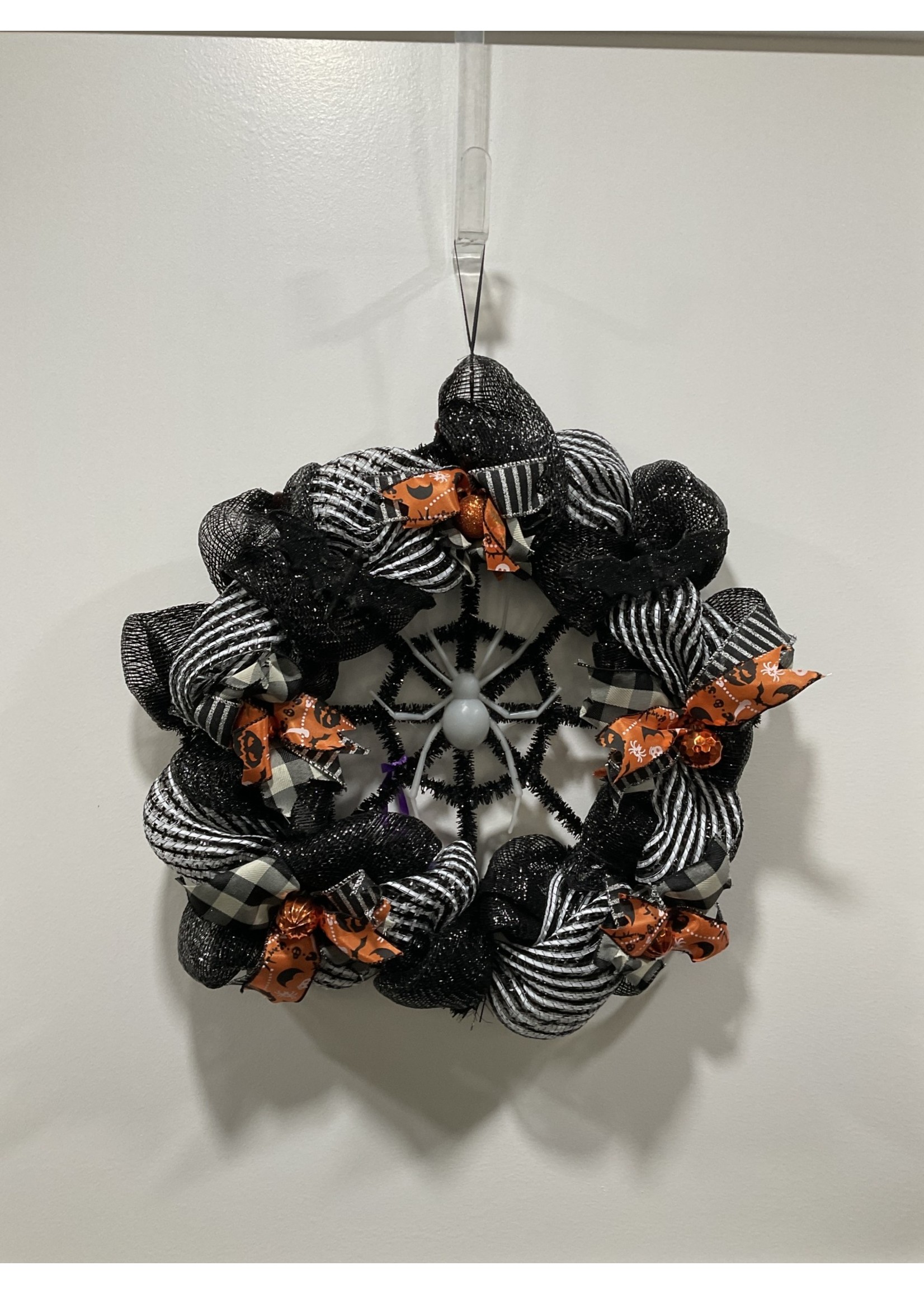 My New Favorite Thing 1322 Wreath Mesh Spider 18 in-Black and White Striped w/Orange Spooky Ribbon