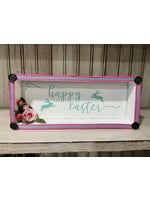My New Favorite Thing 437 Sign 4x10-"Happy Easter" White w/Pink and Blue Ribbon Roses and Buttons