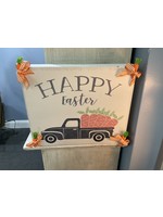 My New Favorite Thing 454 Sign 10x12 - "Happy Easter" w/Black Truck and Carrot/Gingham Ribbon on Frame Corners