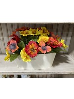 My New Favorite Thing Centerpiece White Planter 12x10 Red, Orange and Yellow Pansies